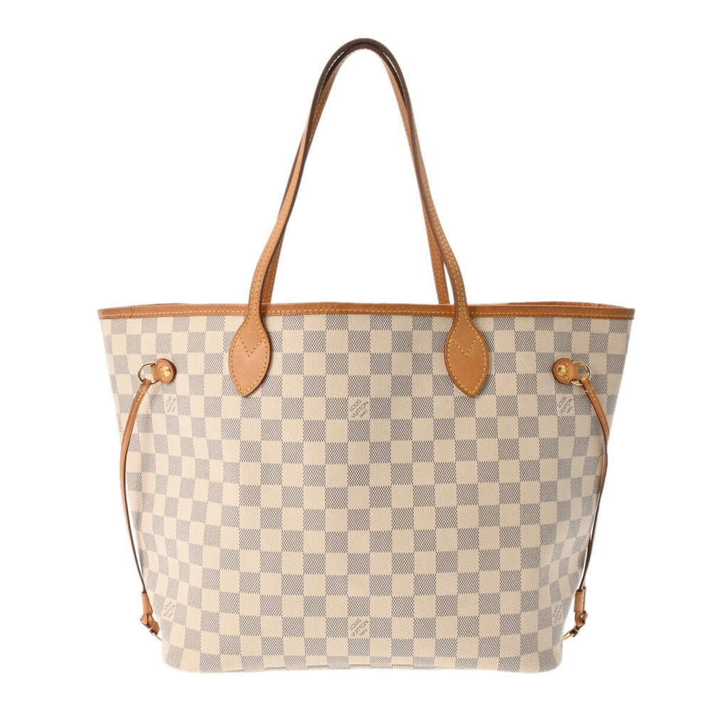 Louis Vuitton Damier Azur White Neverfull Rose Pink Ballerine Canvas Tote Bag